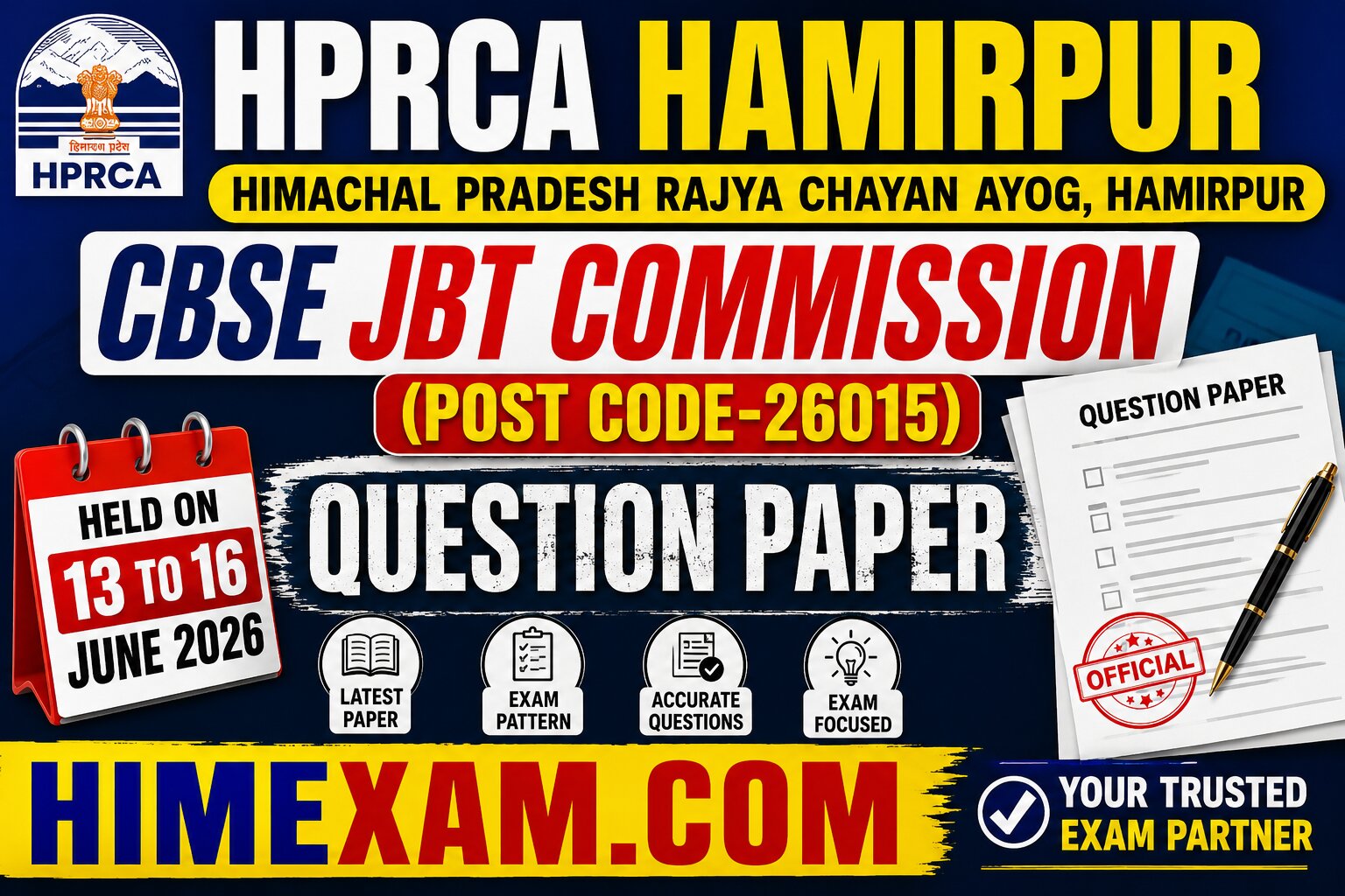 HPRCA Hamirpur CBSE JBT Commission (Post Code-26015) Question Paper Held On 13 TO 16 JUNE 2026
