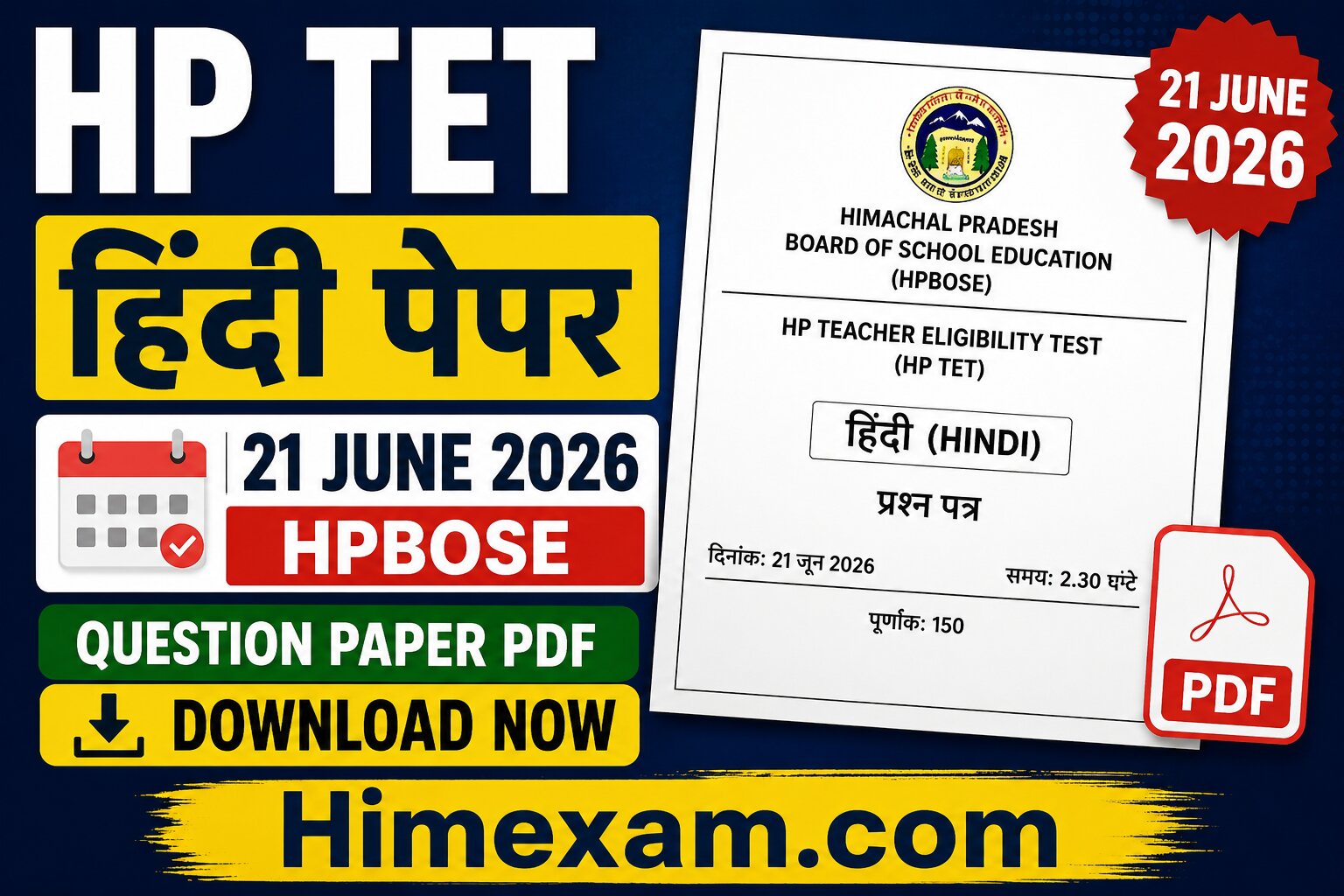 HP TET Hindi Question Paper 21 June 2026 PDF Download | HPBOSE HP TET June 2026