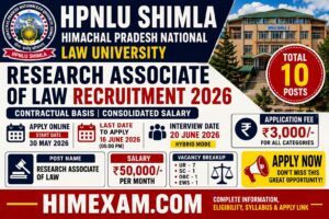 HPNLU Shimla Research Associate of Law Recruitment 2026