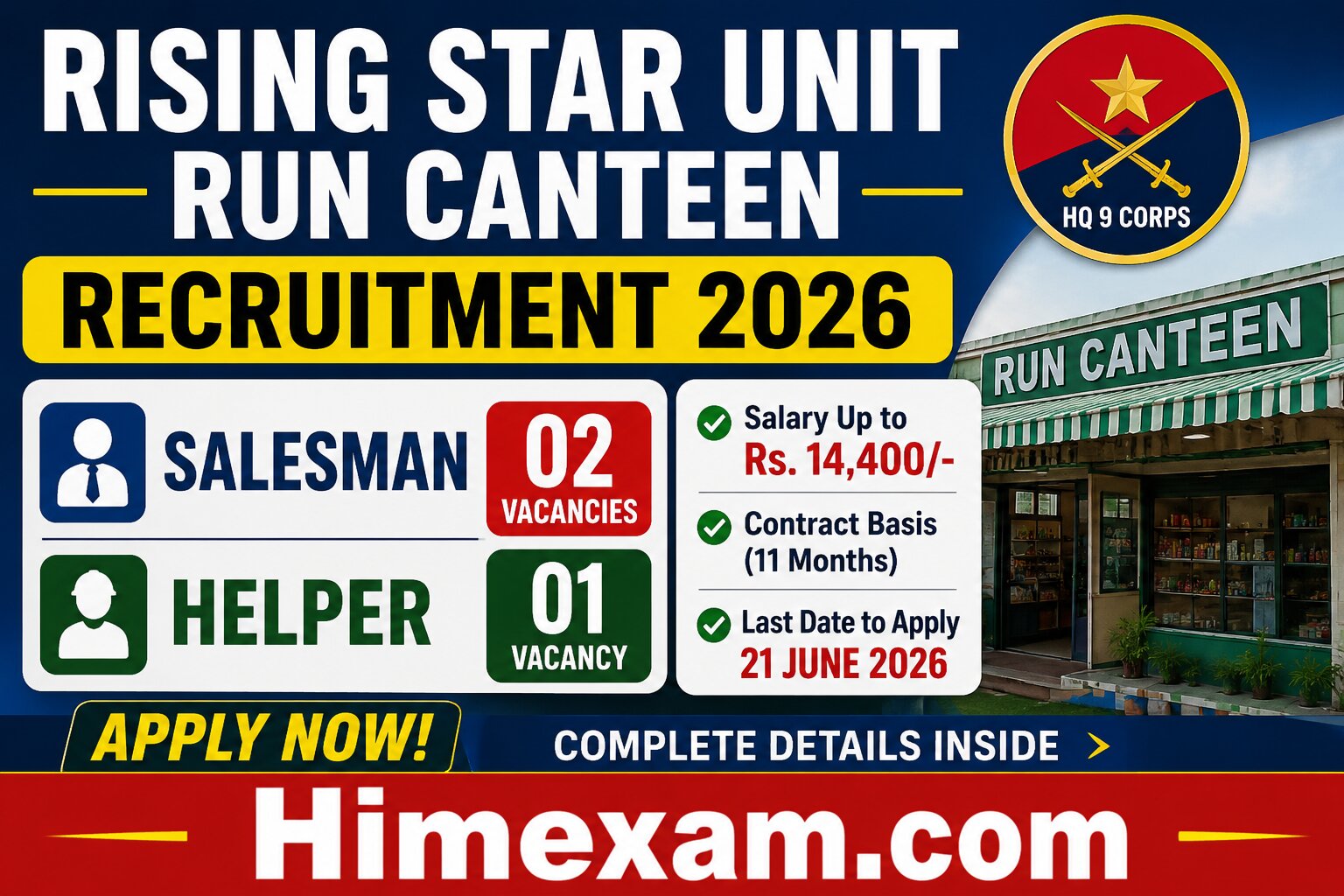 Rising Star Unit Run Canteen Yol Cantt Recruitment 2026: Apply for Salesman and Helper Posts