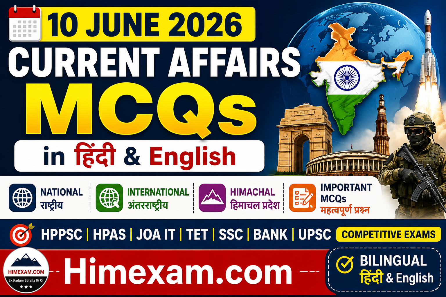 10 June 2026 Current Affairs MCQs in Hindi & English