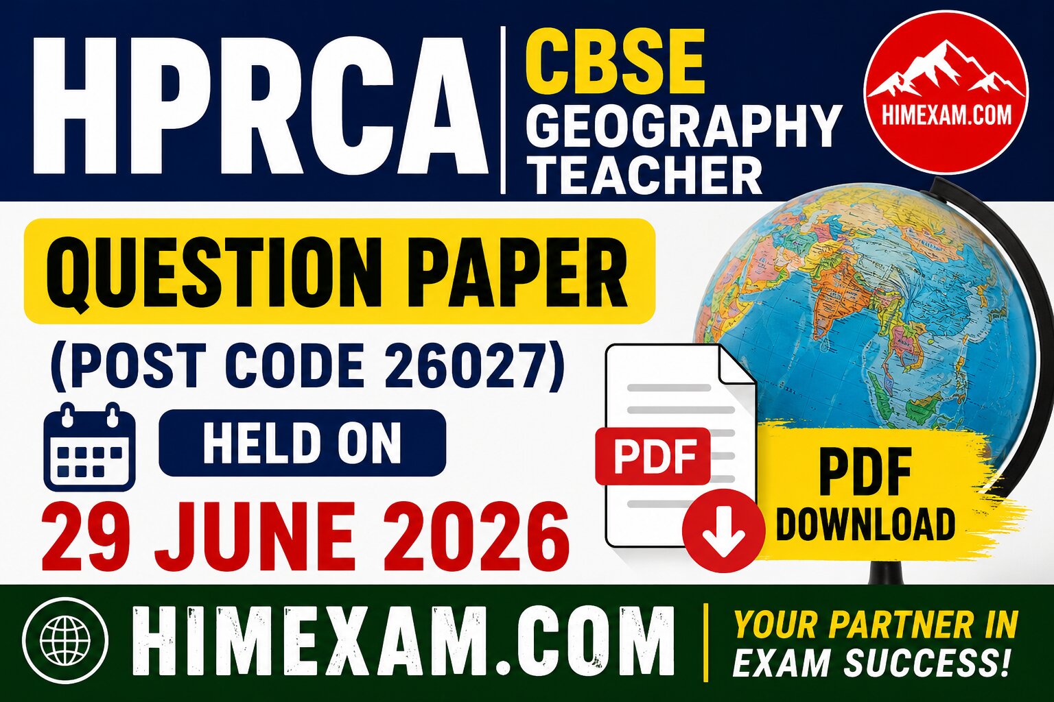 HPRCA CBSE Geography Teacher Question Paper 2026 (Post Code 26027) PDF Download – Exam Held on 29 June 2026