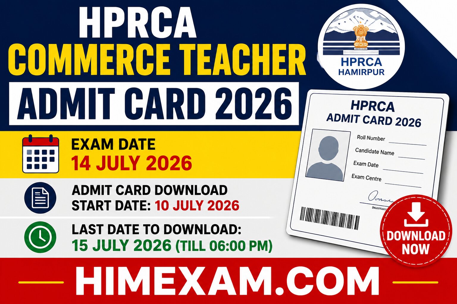 HPRCA Commerce Teacher Admit Card 2026