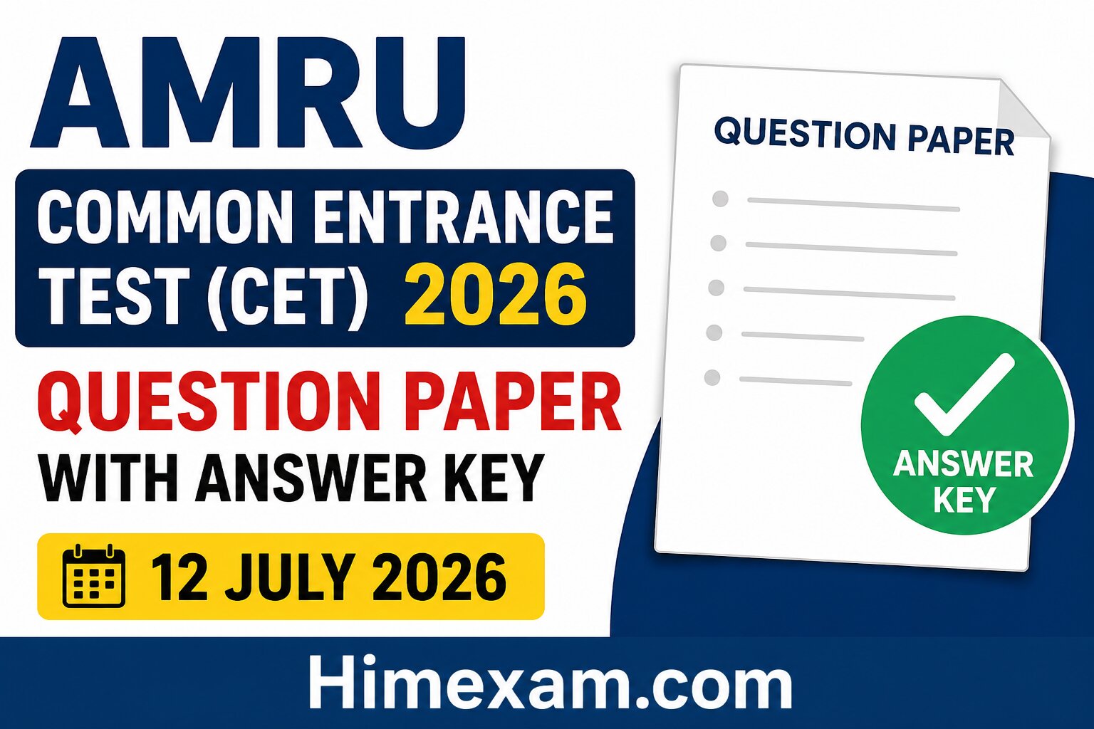 AMRU Common Entrance Test (CET) 2026 Question Paper with Answer Key | 12 July 2026
