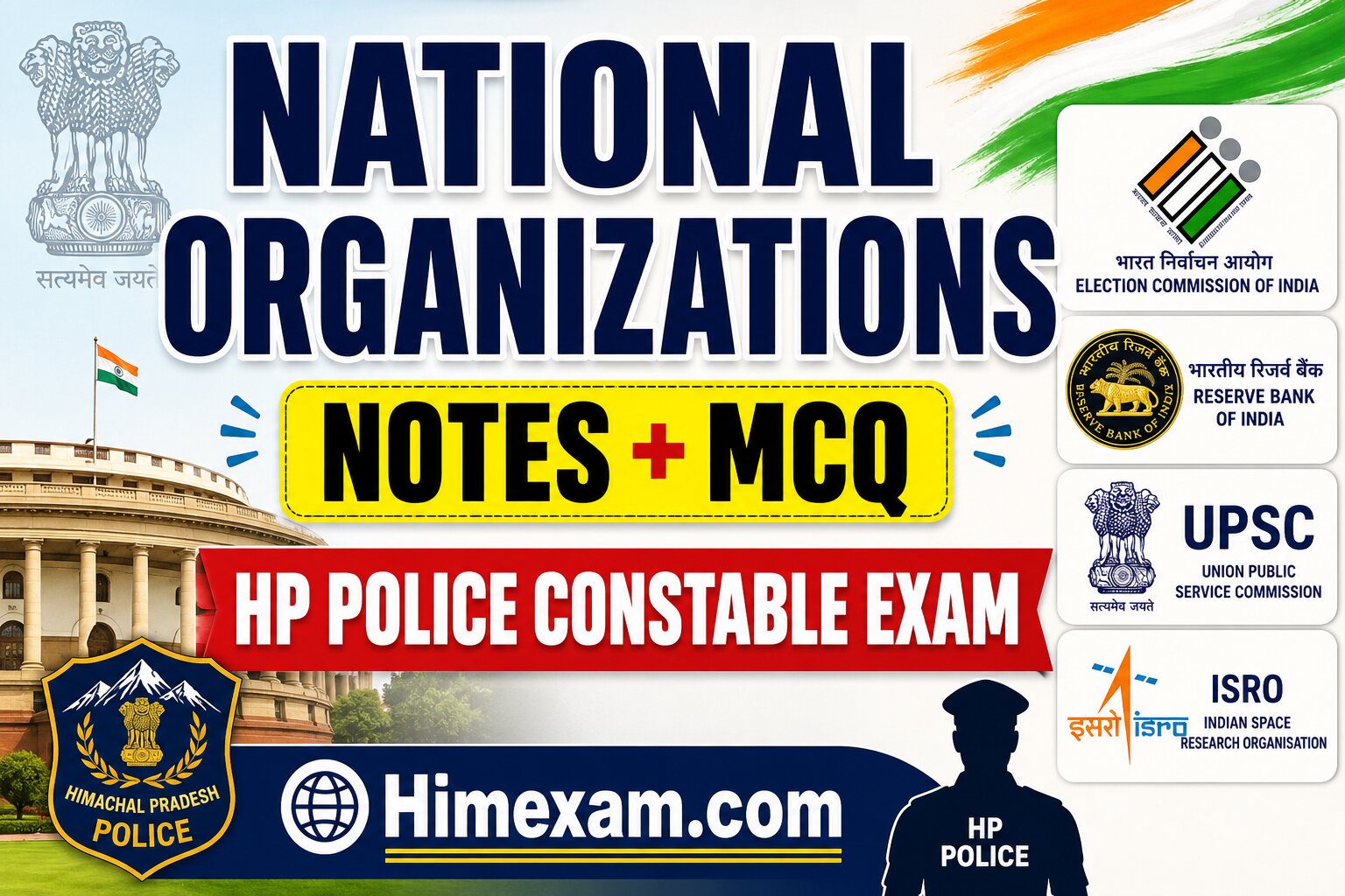 National Organizations Notes + MCQ | HP Police Constable Exam