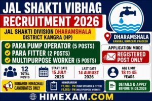 Jal Shakti Vibhag Dharamshala Recruitment 2026: Para Pump Operator, Para Fitter & Multipurpose Worker Posts