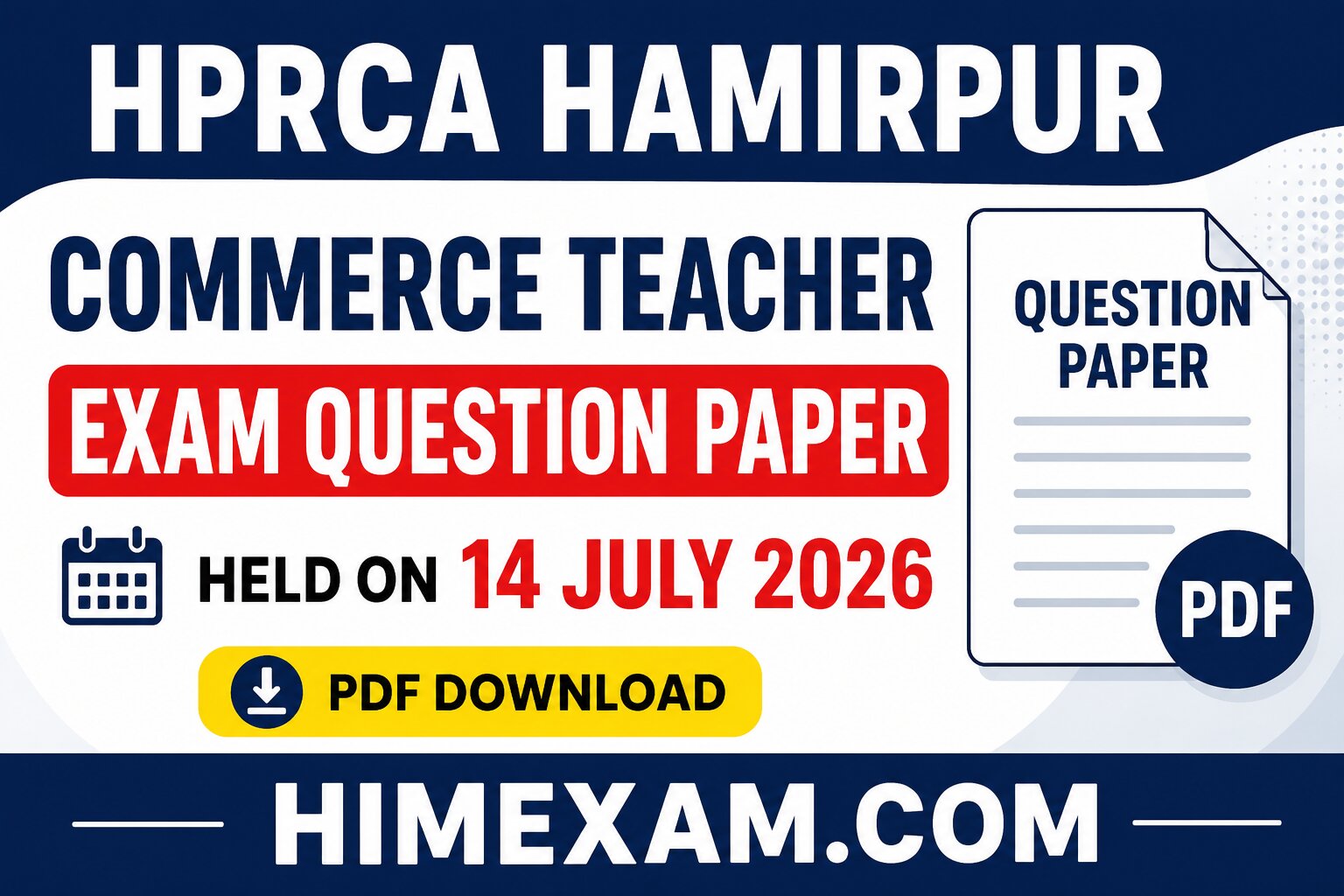 HPRCA Hamirpur Commerce Teacher Exam Question Paper 2026 PDF Download | Held on 14 July 2026