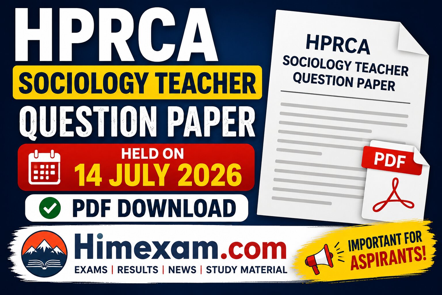 HPRCA Sociology Teacher Question Paper 2026 PDF Download | Exam Held on 14 July 2026