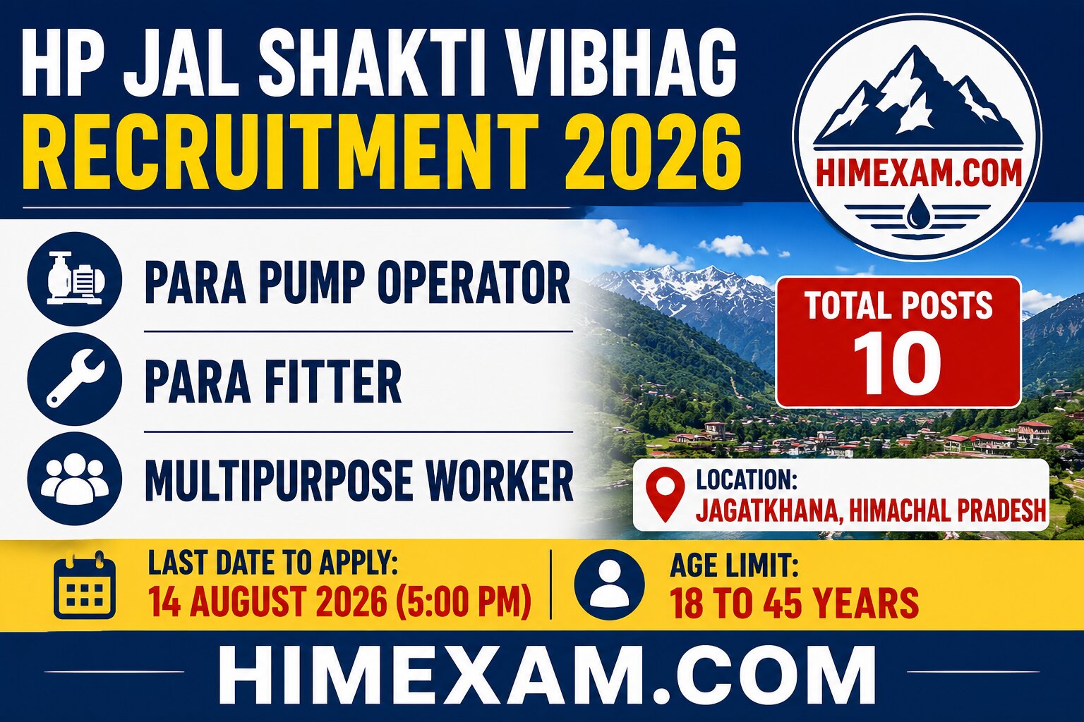 Jal Shakti Vibhag Jagatkhana Recruitment 2026: Apply for Para Pump Operator, Para Fitter & Multipurpose Worker Posts