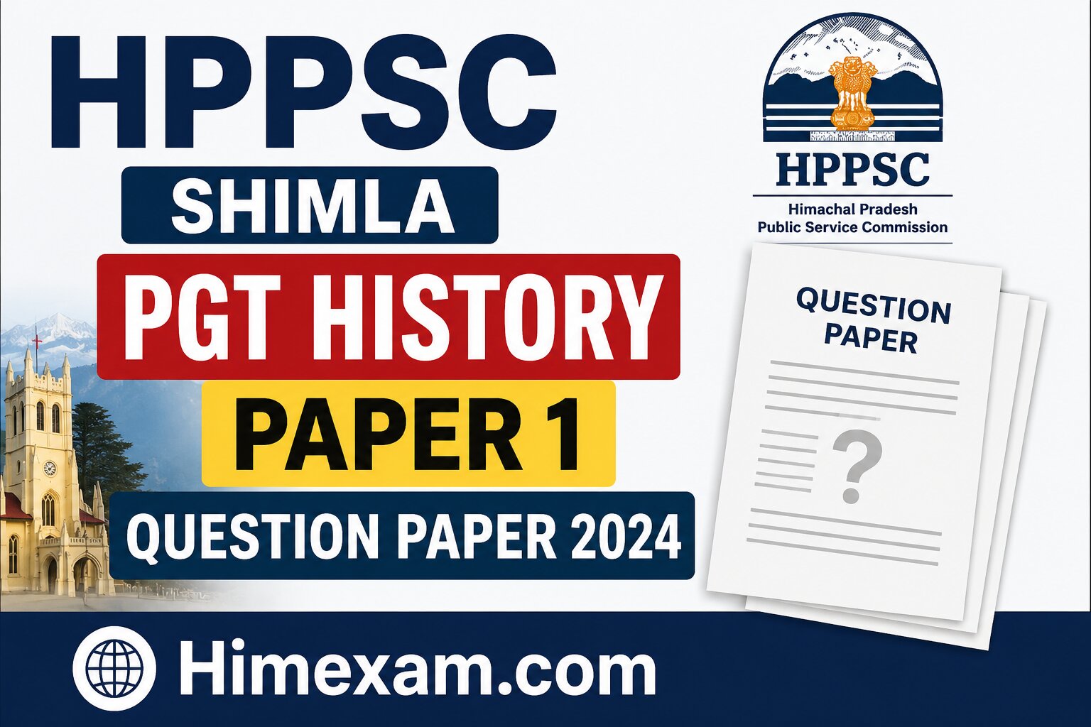 HPPSC Shimla PGT History Paper 1 Question Paper 2024