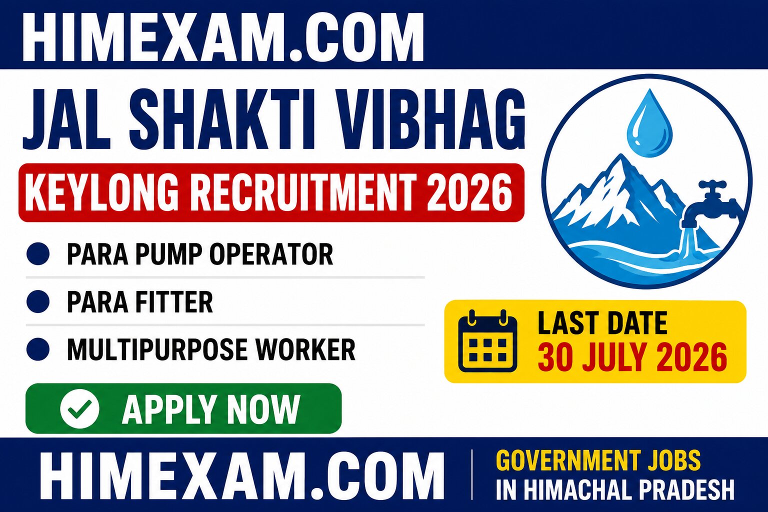 Jal Shakti Vibhag Keylong Recruitment 2026 Notification Out for Para Pump Operator, Para Fitter & Multipurpose Worker Posts