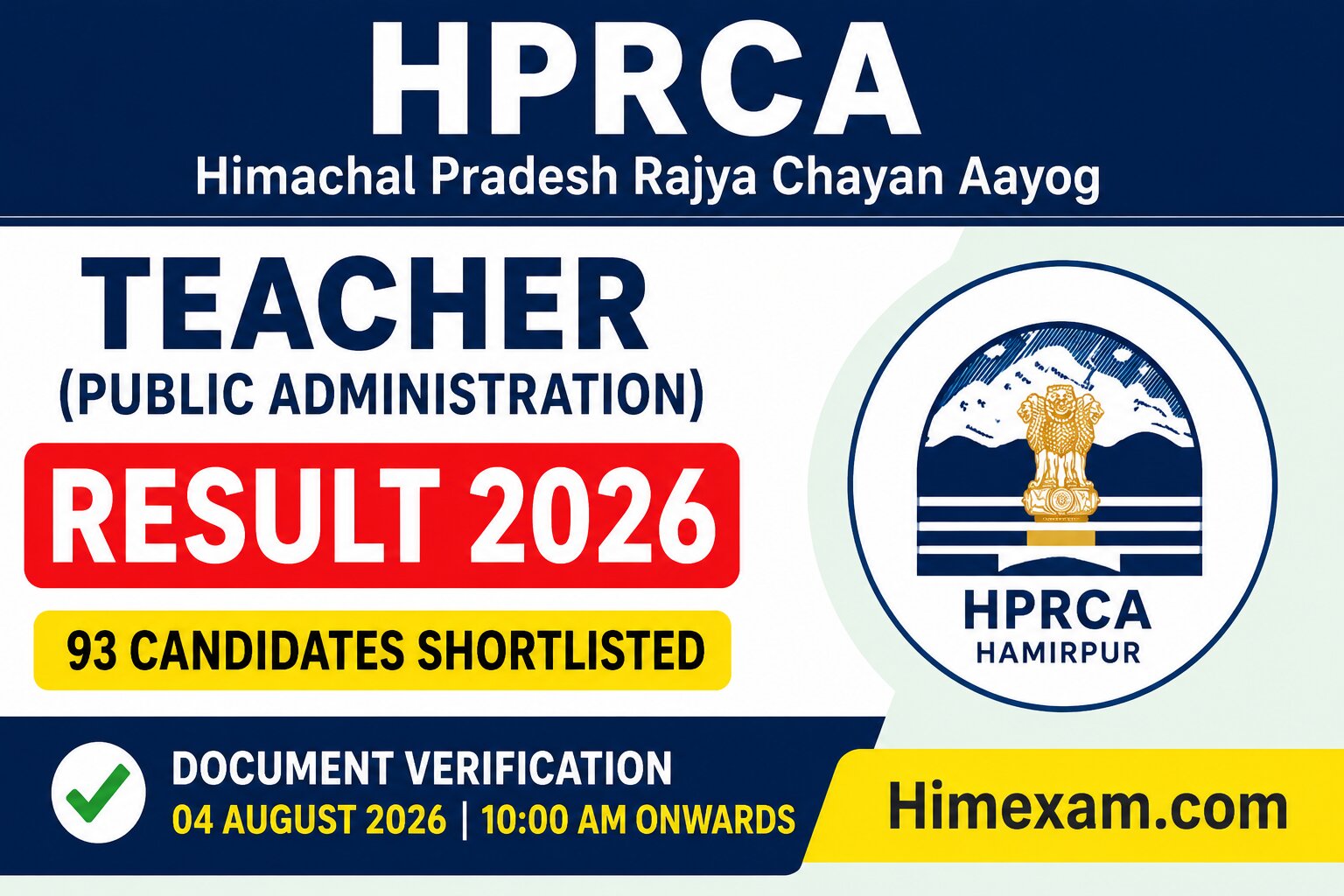 HPRCA Teacher (Public Administration) Result 2026 Declared – 93 Candidates Shortlisted
