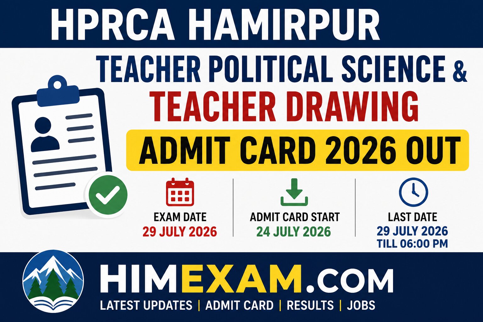 HPRCA Hamirpur Teacher Political Science & Teacher Drawing Admit Card 2026 Out