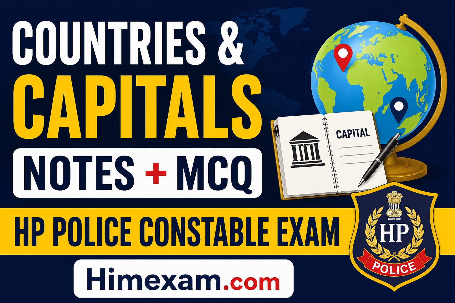 Countries & Capitals Notes + MCQ | HP Police Constable Exam