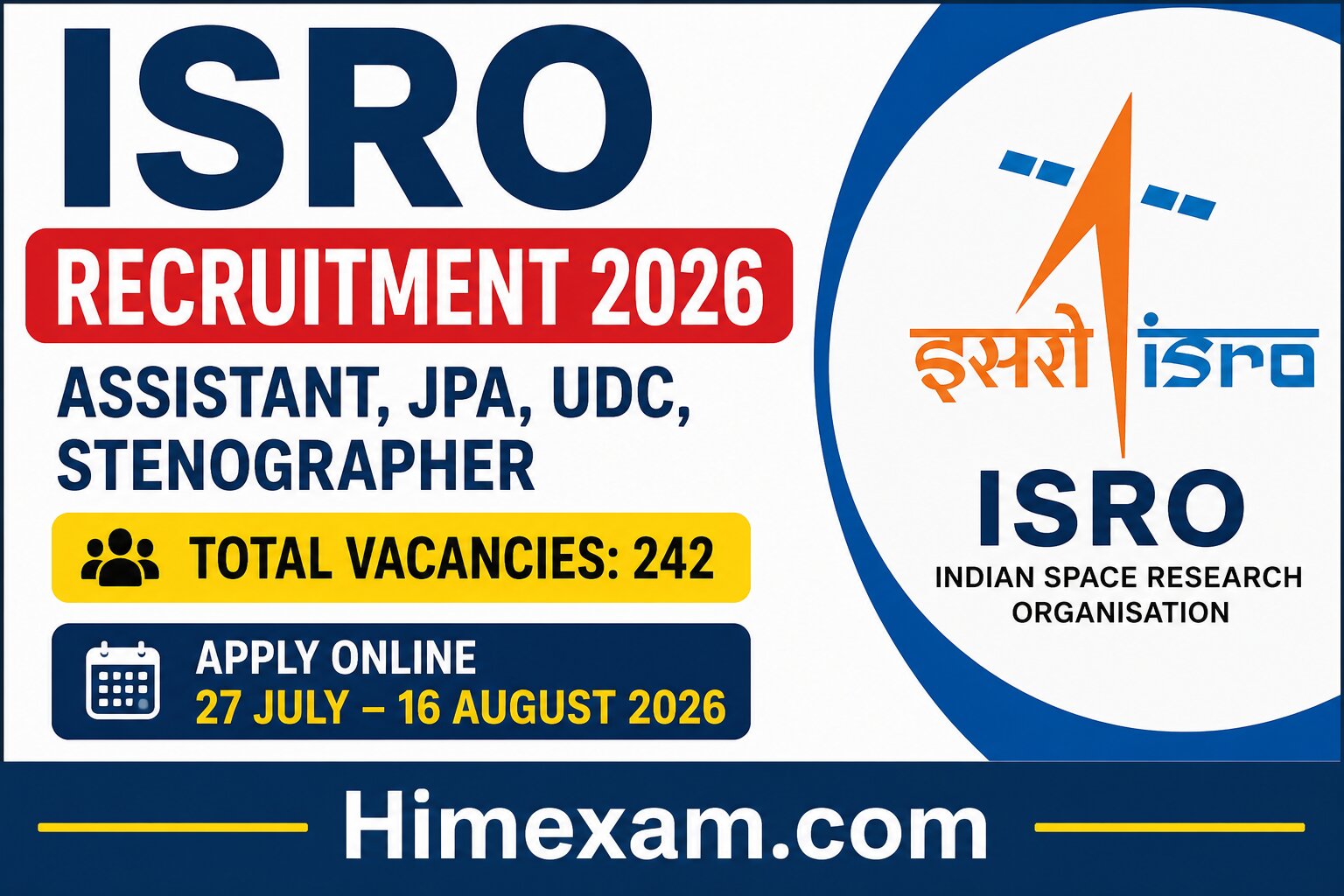 ISRO Assistant Recruitment 2026 Notification Out for 242 Posts | Apply Online