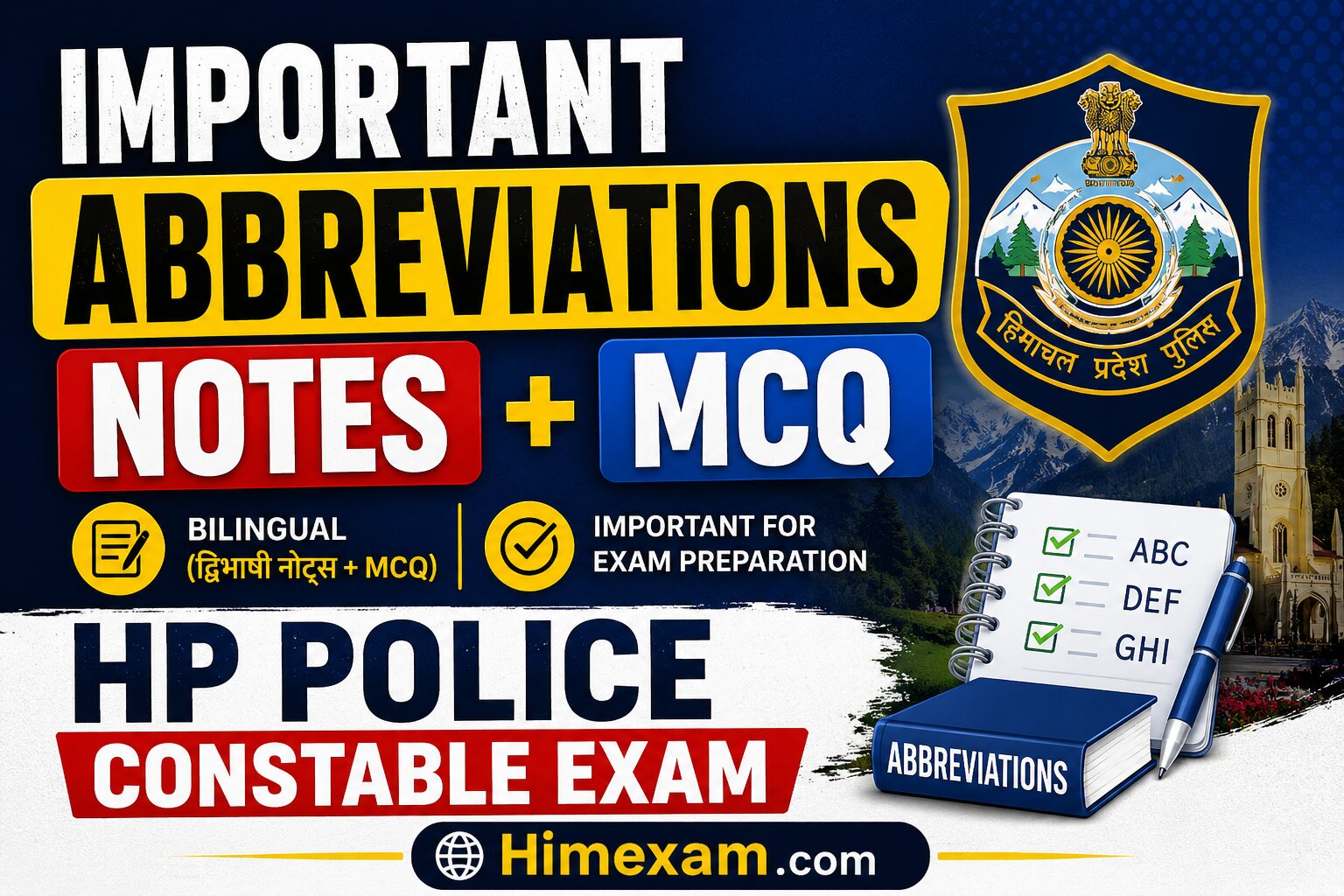 Important Abbreviations Notes + MCQ | HP Police Constable Exam