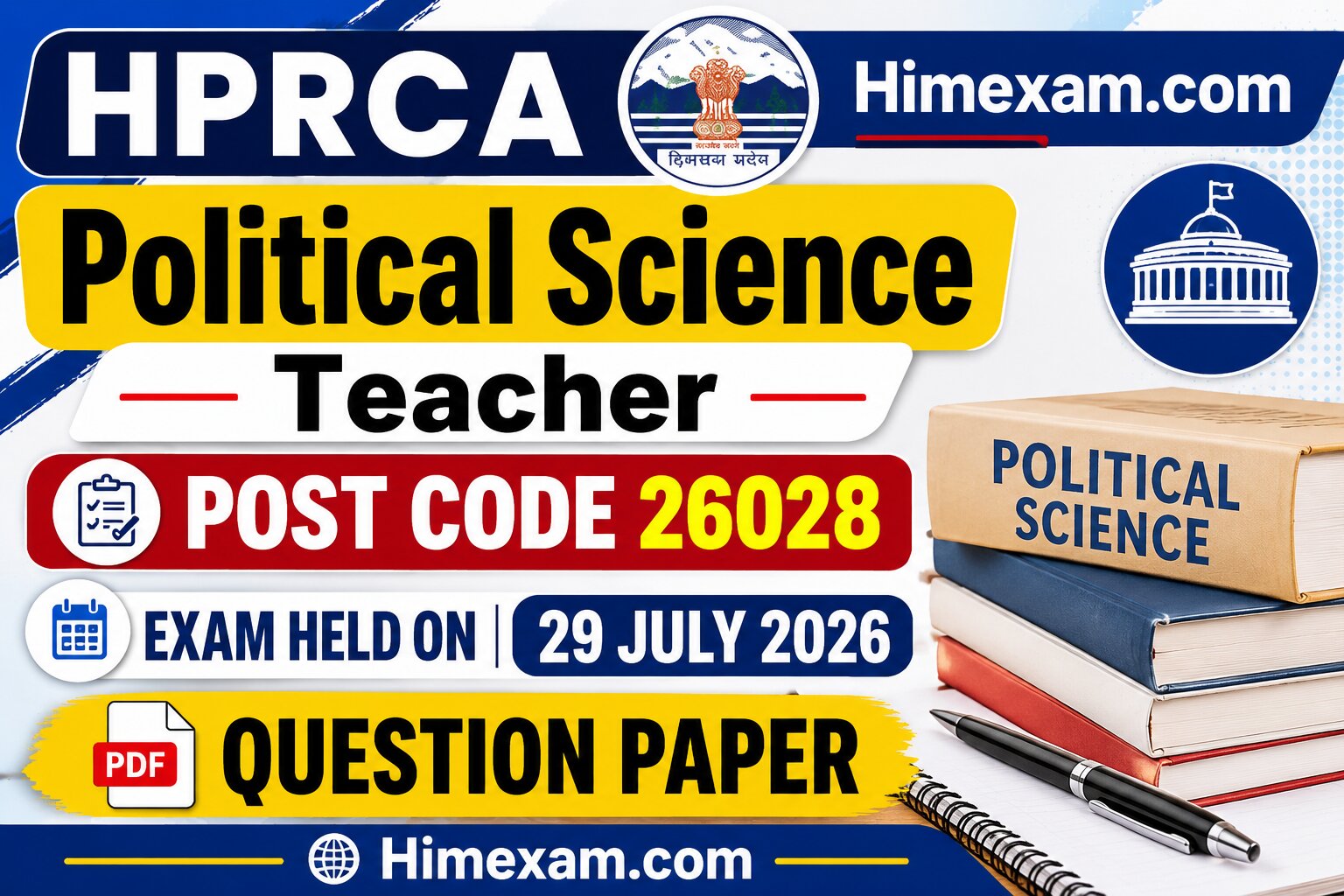 HPRCA Political Science Teacher Post Code 26028 Question Paper 2026 – 29 July 2026