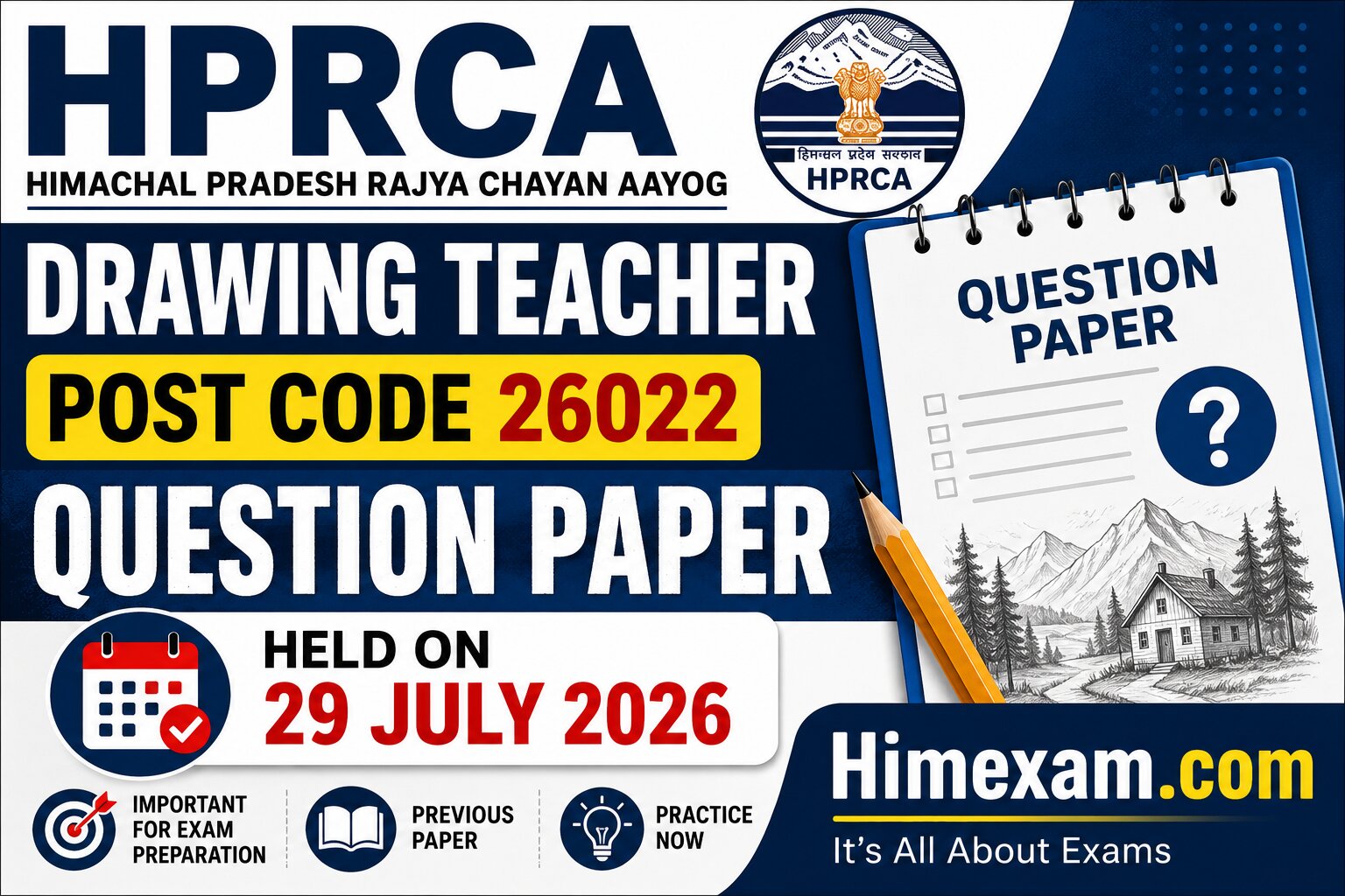 HPRCA Drawing Teacher Post Code 26022 Question Paper 2026 – 29 July 2026