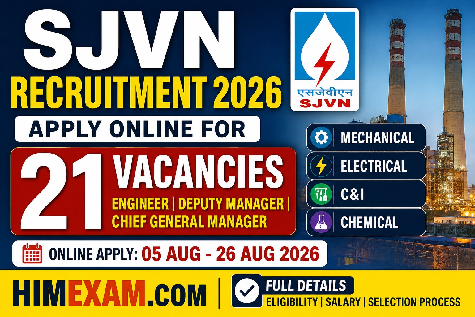 SJVN Recruitment 2026: Apply Online for 21 Engineer, Deputy Manager & CGM Posts