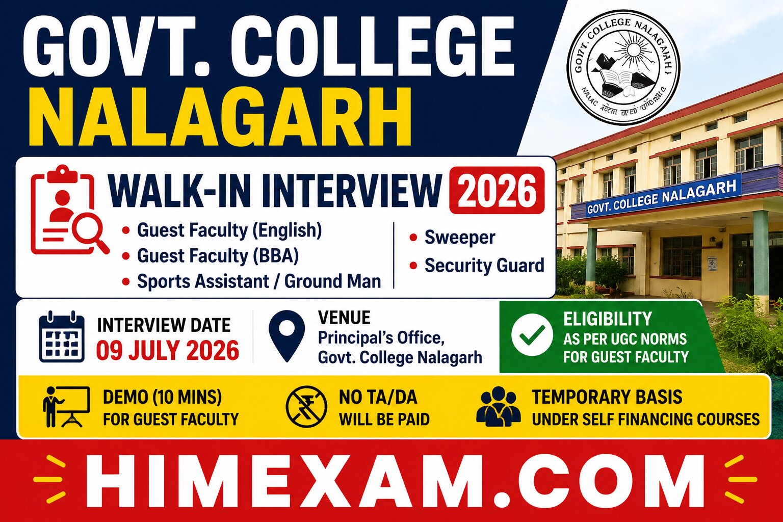 Govt. College Nalagarh Walk-in Interview 2026