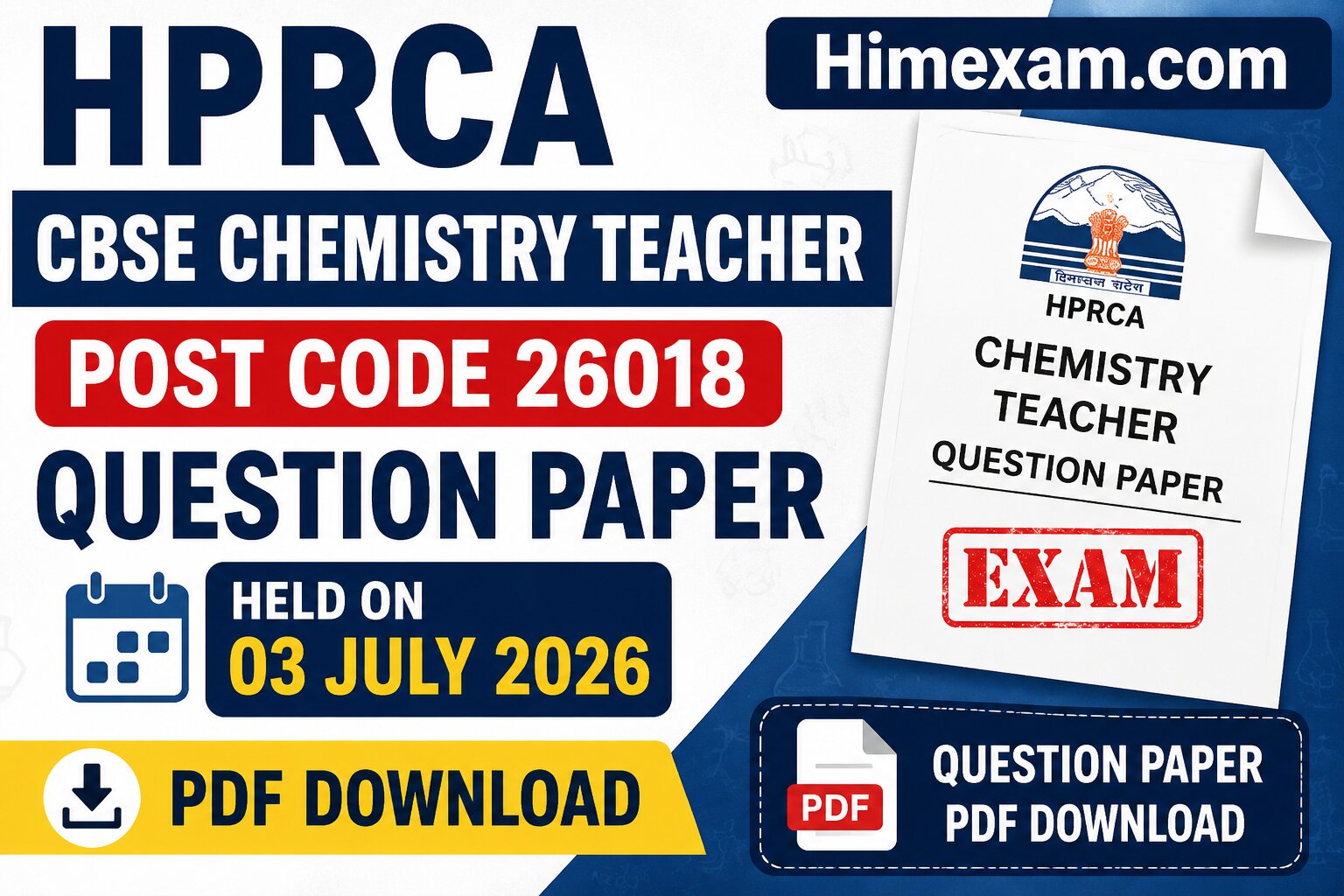 HPRCA CBSE Chemistry Teacher Question Paper 2026 (Post Code 26018) PDF Download – Exam Held on 03 July 2026