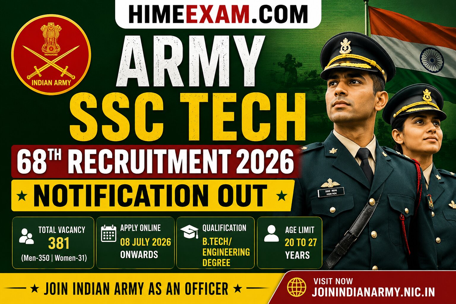 Army SSC Tech 68th Recruitment 2026 Notification Out: Apply Online for 381 Posts