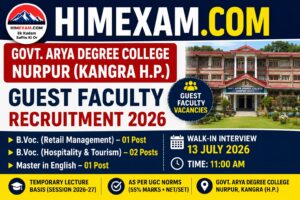 Govt. Arya Degree College Nurpur Guest Faculty Recruitment 2026