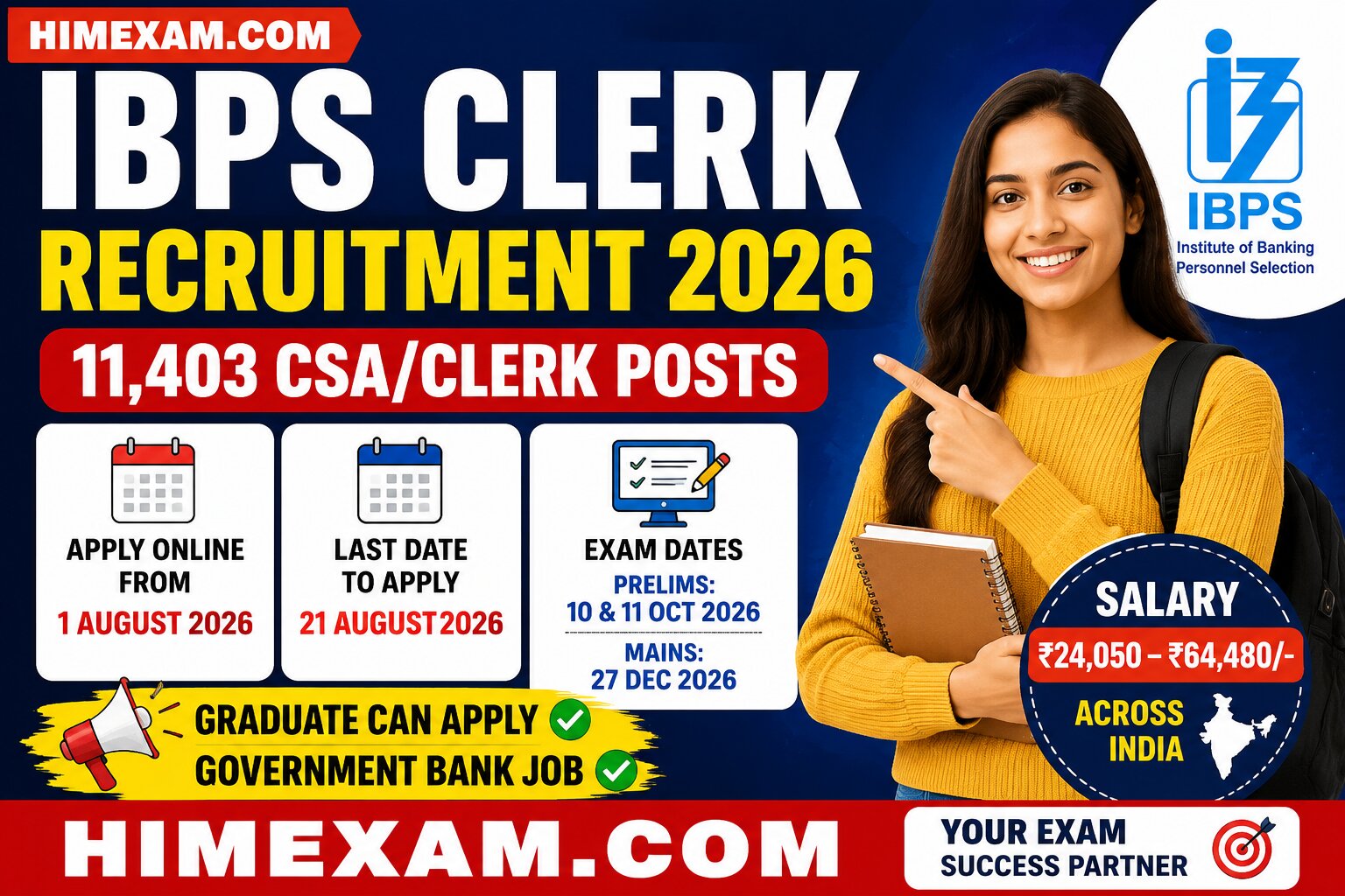 IBPS Clerk Recruitment 2026 Notification Out for 11403 CSA/Clerk Posts, Apply Online