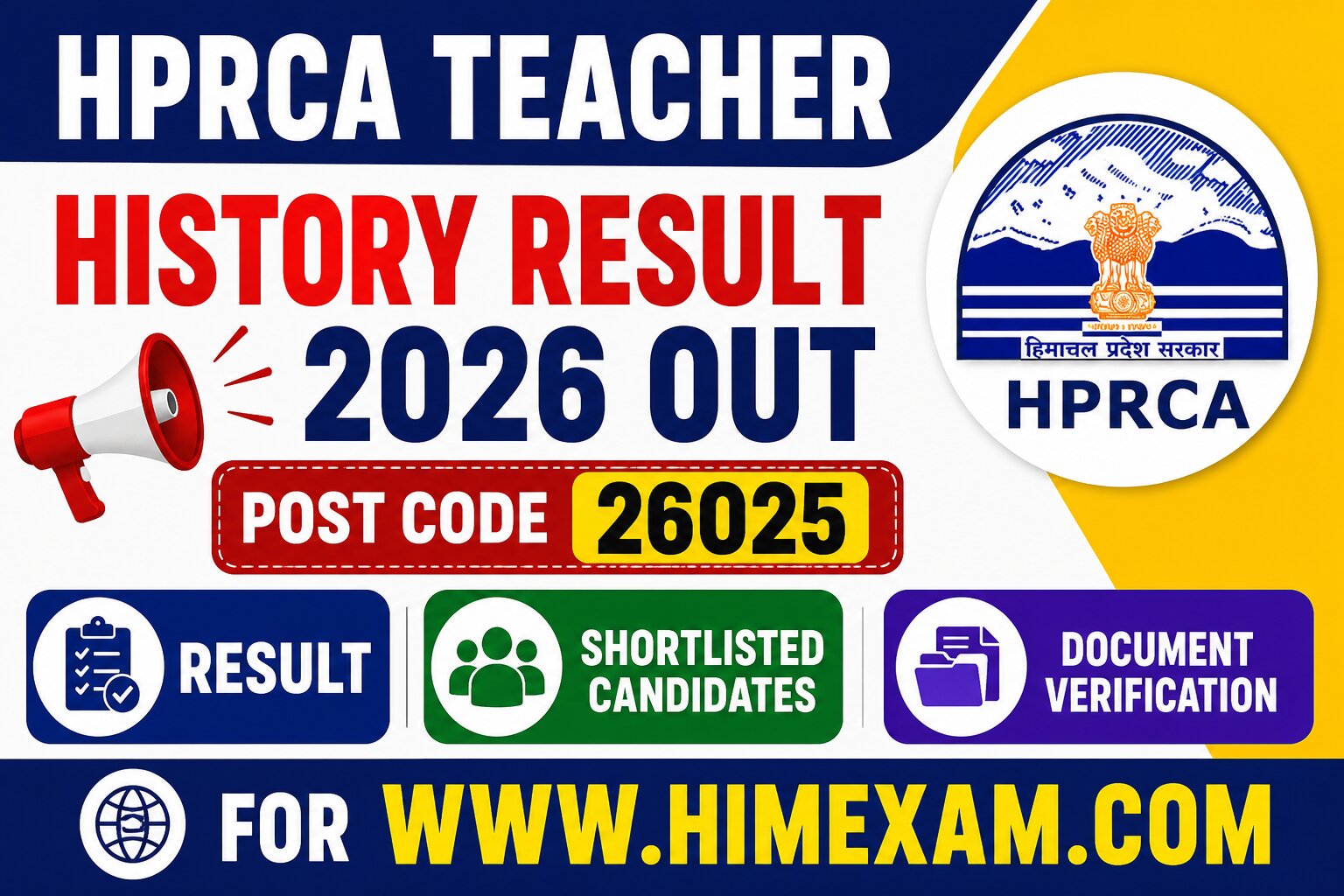 HPRCA Teacher History Result 2026 Out: Post Code 26025 Result, Shortlisted Candidates & Document Verification