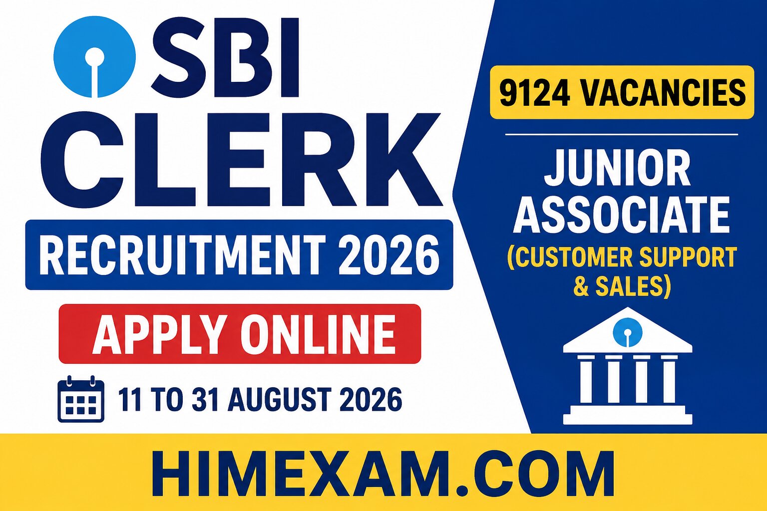 SBI Clerk Recruitment 2026: Notification Out for 9124 Junior Associate Posts, Apply Online