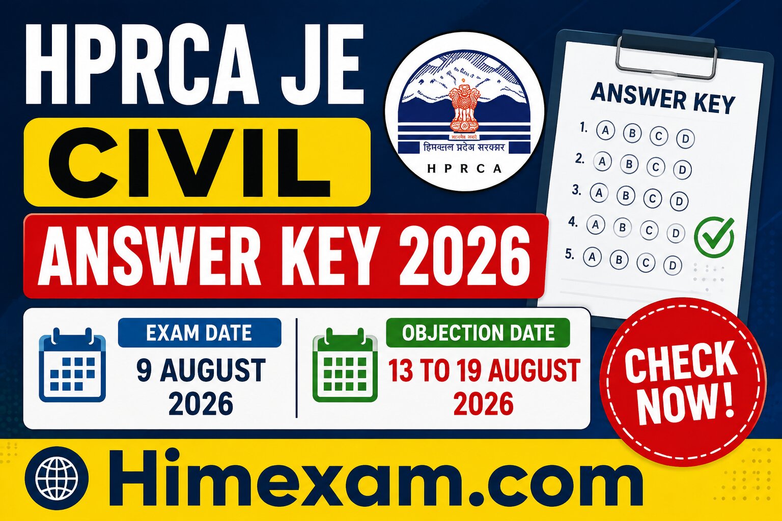 HPRCA JE Civil Answer Key 2026 – Provisional Answer Key, Objection Date