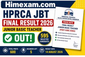 HPRCA JBT Final Result 2026 Out – Junior Basic Teacher Result PDF, Merit List & Selected Candidates