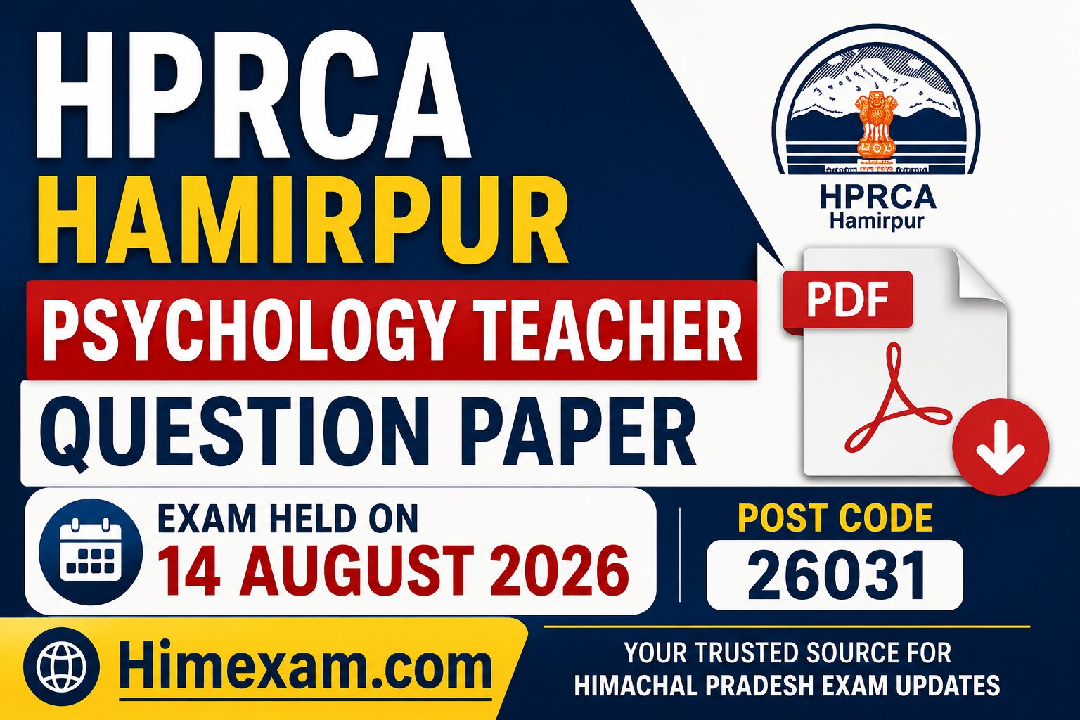 HPRCA Hamirpur Psychology Teacher Question Paper Held on 14 August 2026 