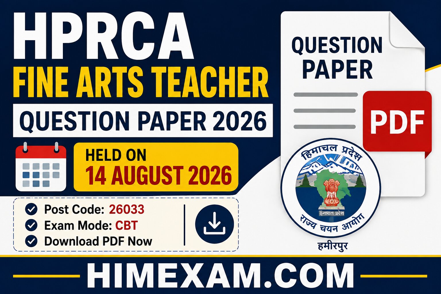 HPRCA Fine Arts Teacher Question Paper 2026 PDF Download – Exam Held on 14 August 2026