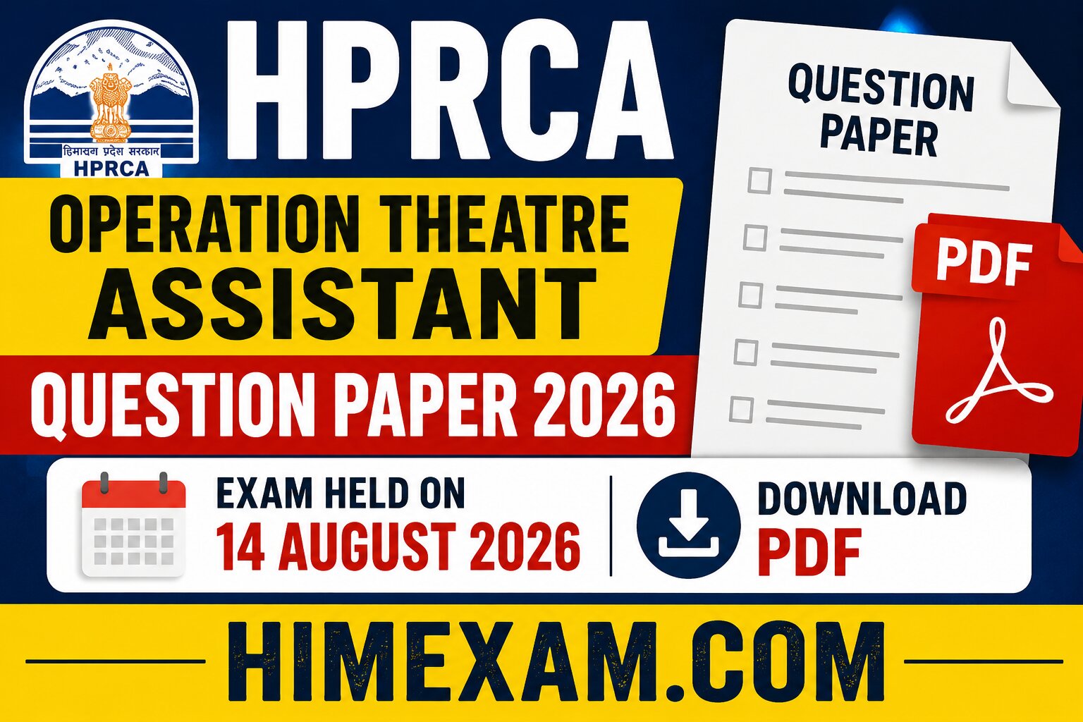 HPRCA Operation Theatre Assistant Question Paper 2026 PDF – Exam Held on 14 August 2026