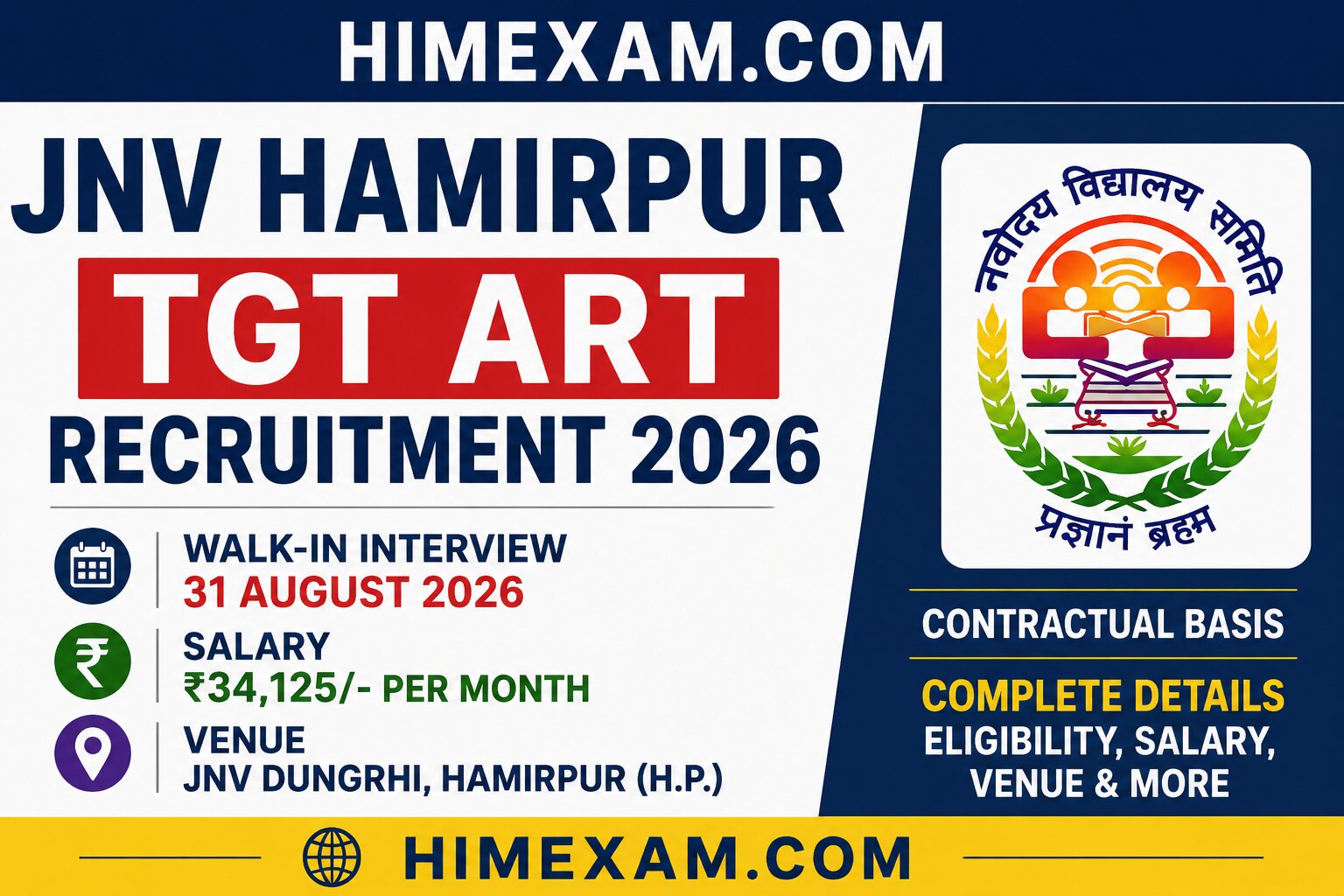 PM Shri School Jawahar Navodaya Vidyalaya Hamirpur TGT Art Recruitment 2026 – Walk-in Interview