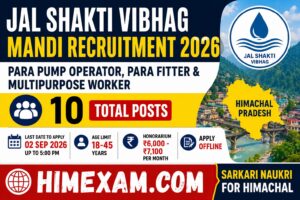 Jal Shakti Vibhag Mandi Recruitment 2026 Out: Para Pump Operator, Para Fitter & Multipurpose Worker – 10 Posts