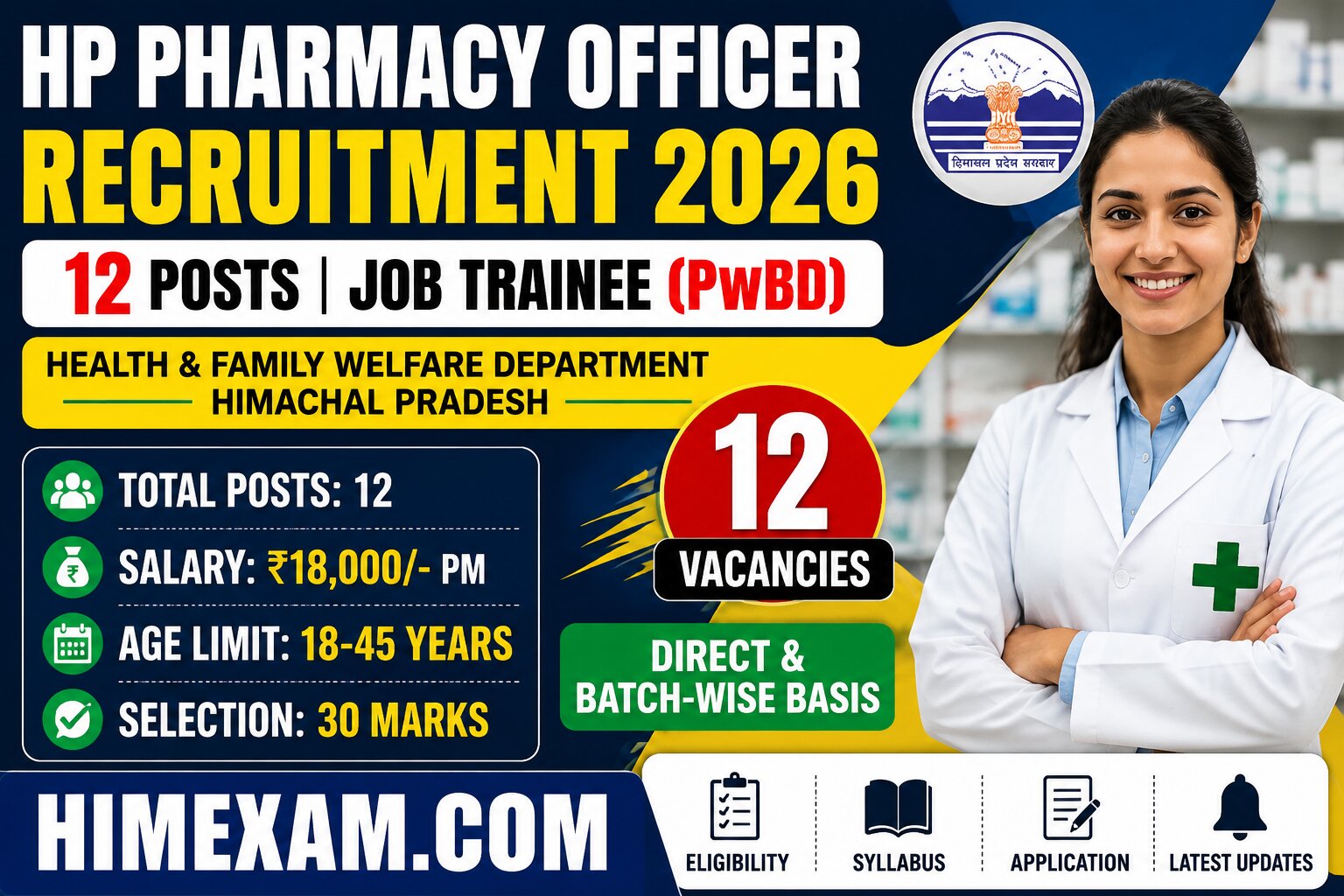 HP Pharmacy Officer Recruitment 2026: 12 Posts | Eligibility, Salary, Selection Process & Application Form