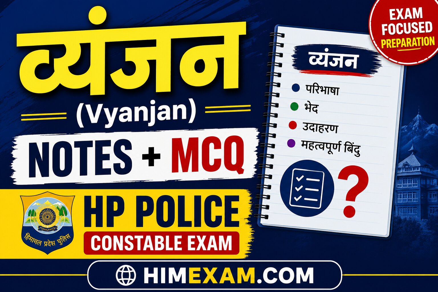 व्यंजन (Vyanjan) Notes + MCQ | HP Police Constable Exam