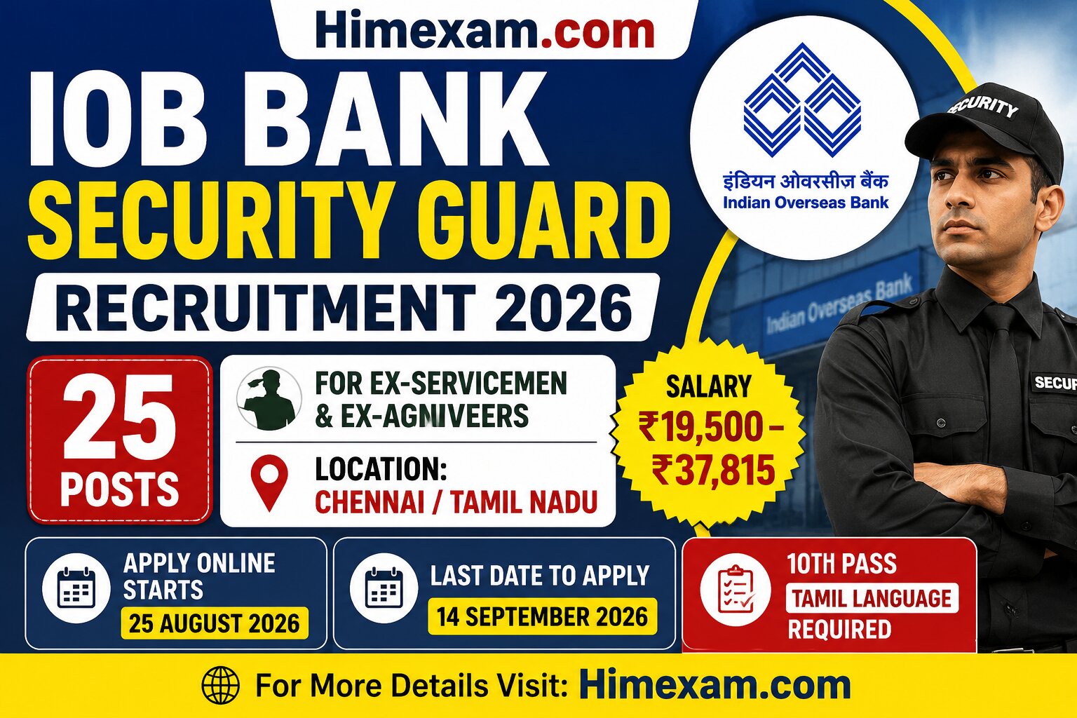 IOB Bank Security Guard Recruitment 2026: Apply Online for 25 Posts