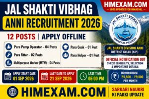 Jal Shakti Vibhag Anni Recruitment 2026: Para Pump Operator, Para Fitter, MTW, Para Cook & Helper