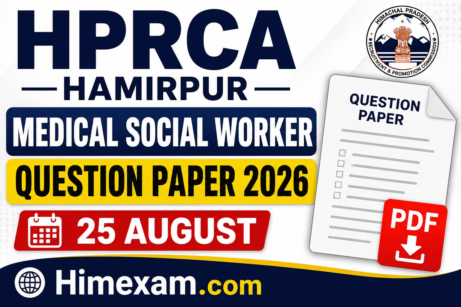 HPRCA Medical Social Worker Question Paper 2026:- 25 August
