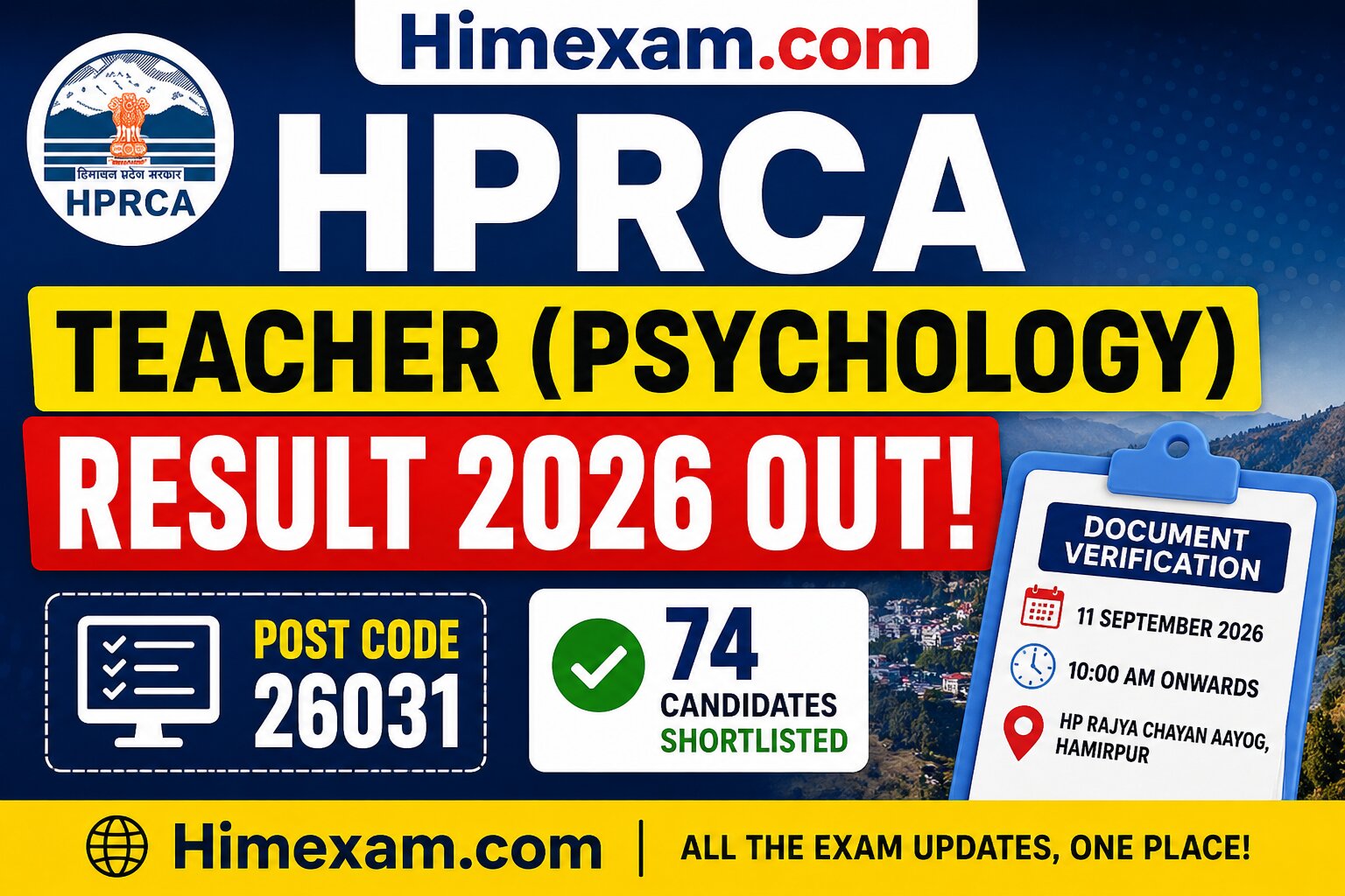 HPRCA Teacher Psychology Result 2026 Out – Post Code 26031