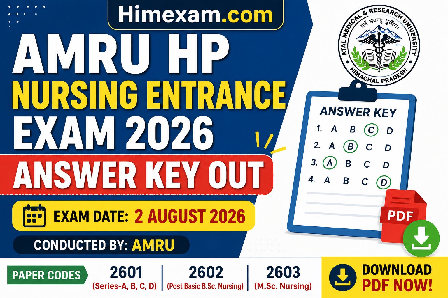 AMRU HP Nursing Entrance Exam 2026 Answer Key Out