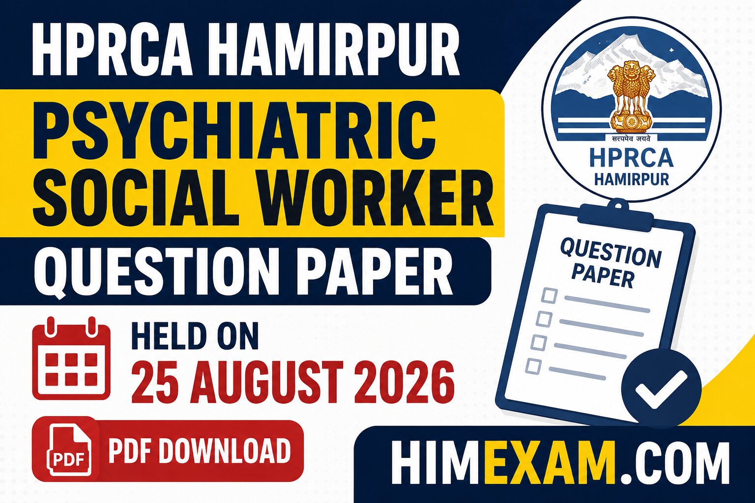 HPRCA Hamirpur Psychiatric Social Worker Question Paper 2026 – 25 August Exam PDF