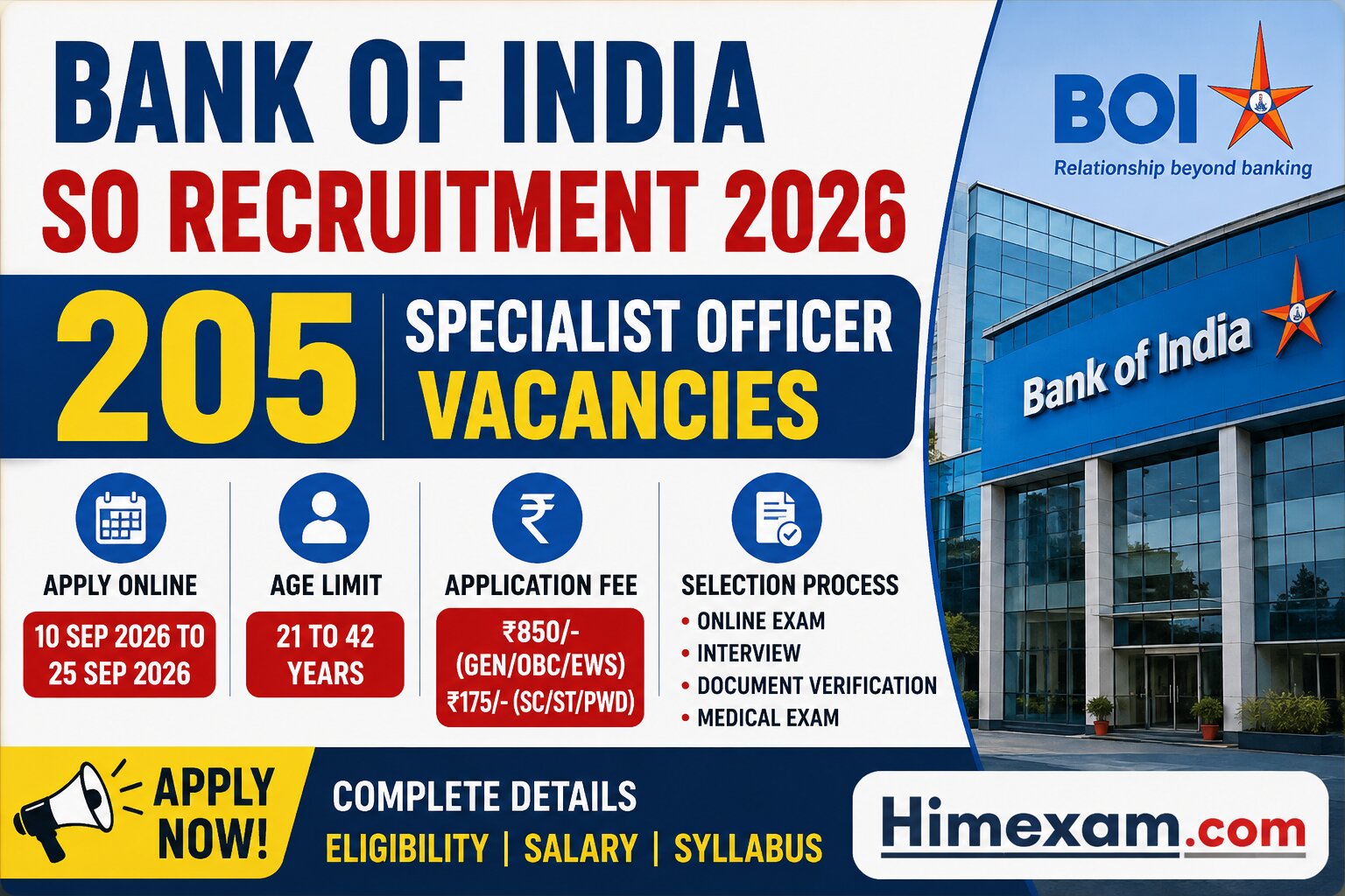 Bank of India SO Recruitment 2026: 205 Specialist Officer Vacancies, Apply Online
