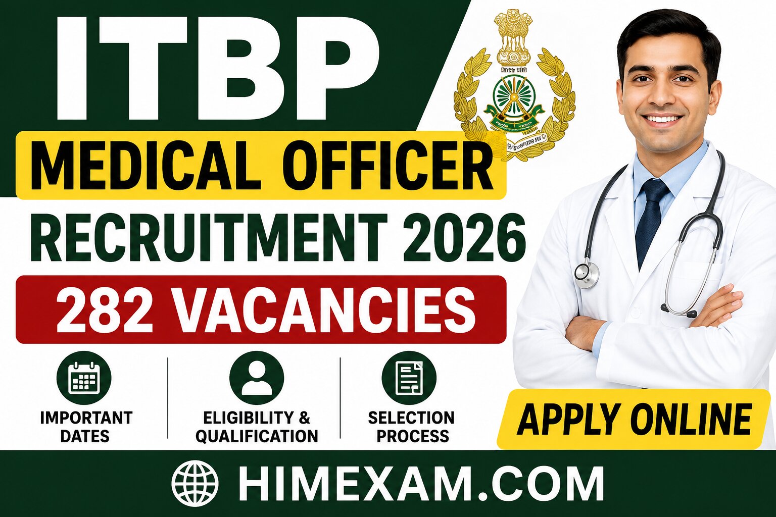 ITBP Medical Officer Recruitment 2026: Apply Online for 282 Medical Officer Posts