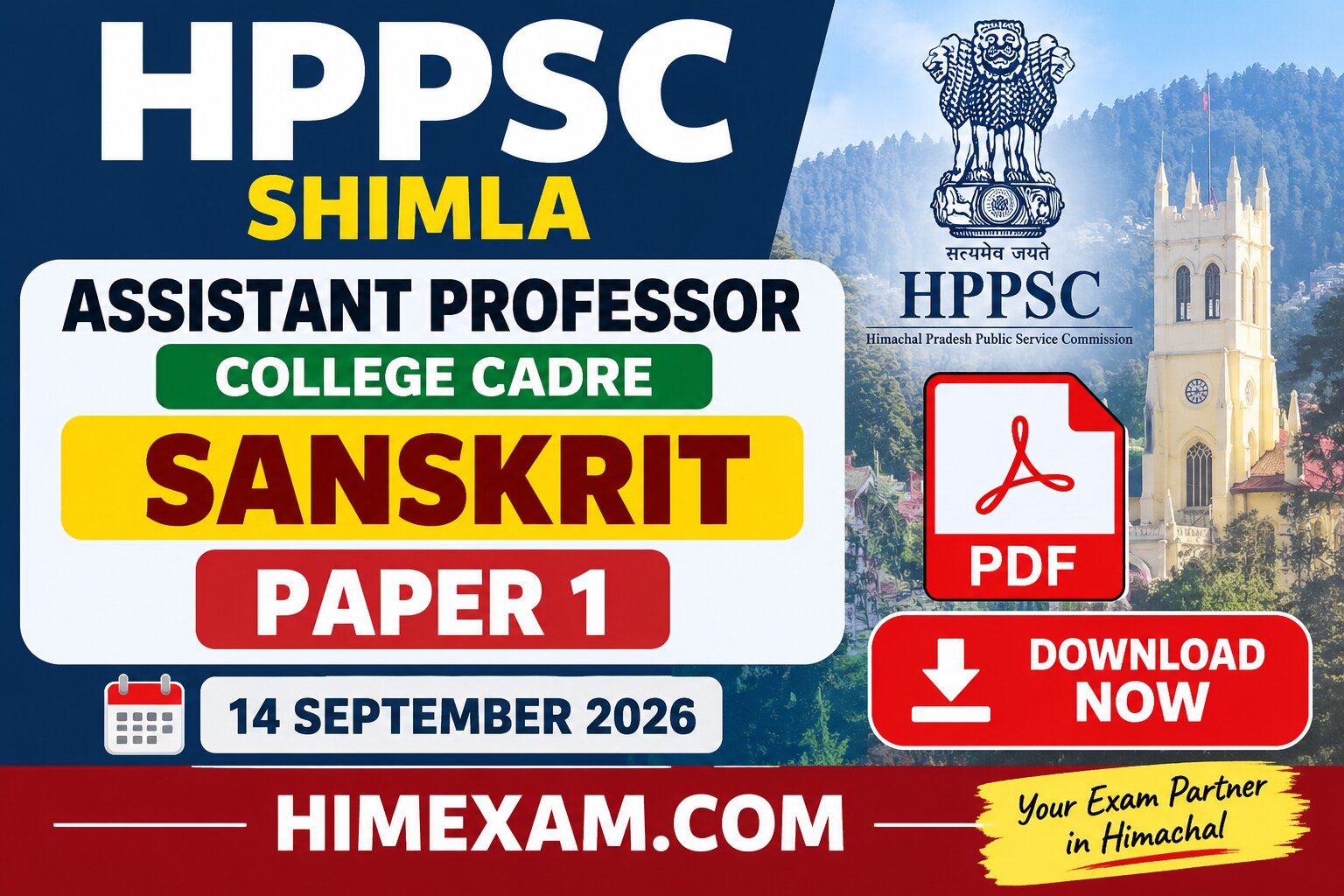 HPPSC Shimla Assistant Professor College Cadre Sanskrit Paper Held on 14 September 2026