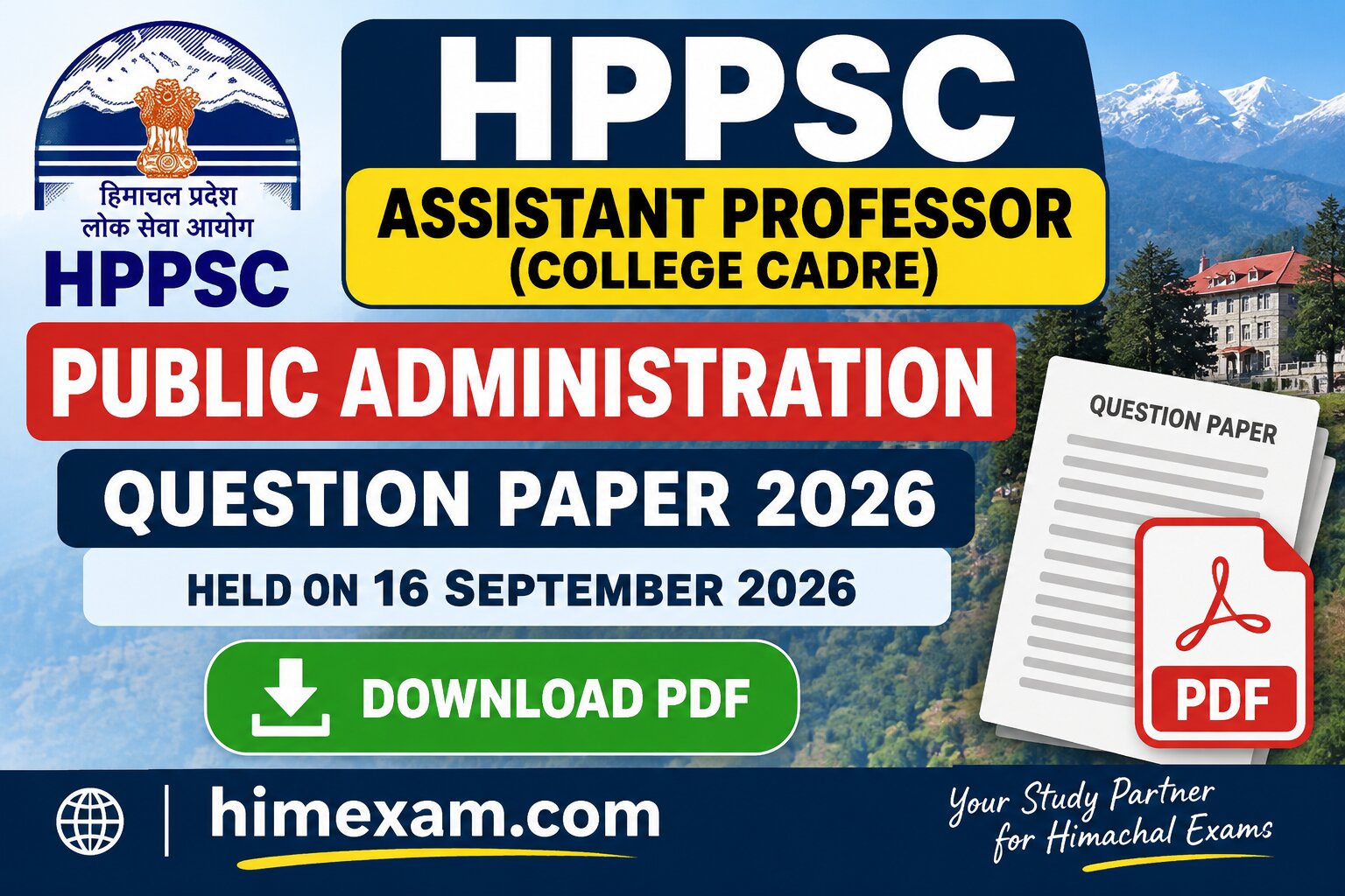 HPPSC Assistant Professor College Cadre Public Administration Question Paper 2026 – PDF