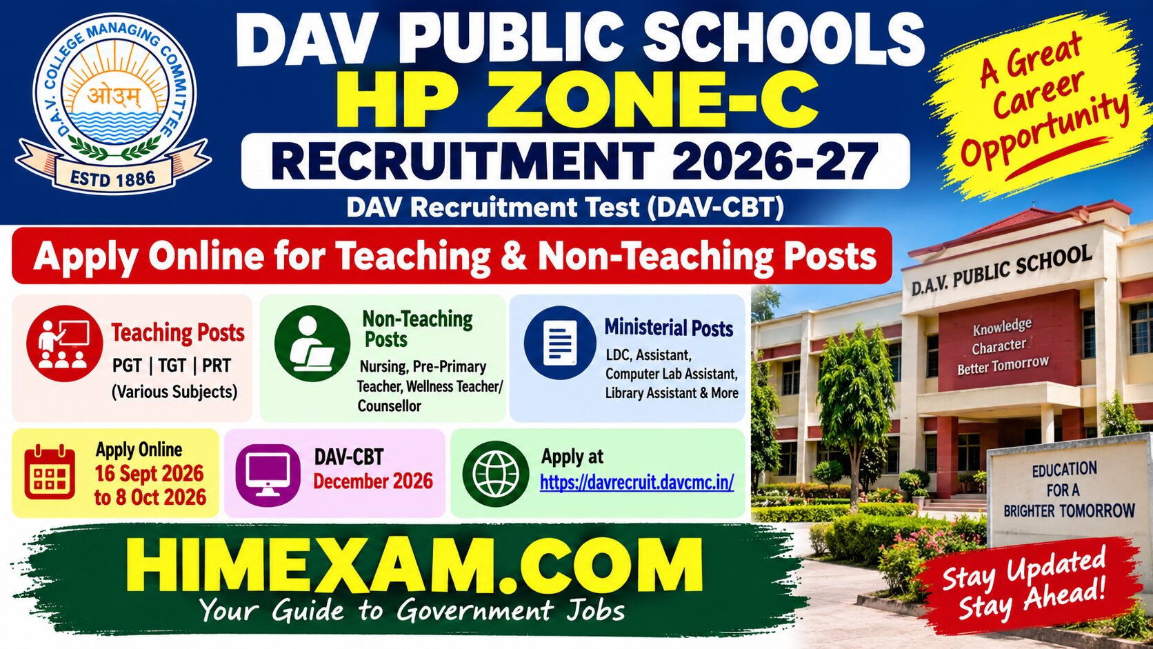 DAV Public Schools HP Zone-C Recruitment 2026-27: Apply Online for Teaching & Non-Teaching Posts